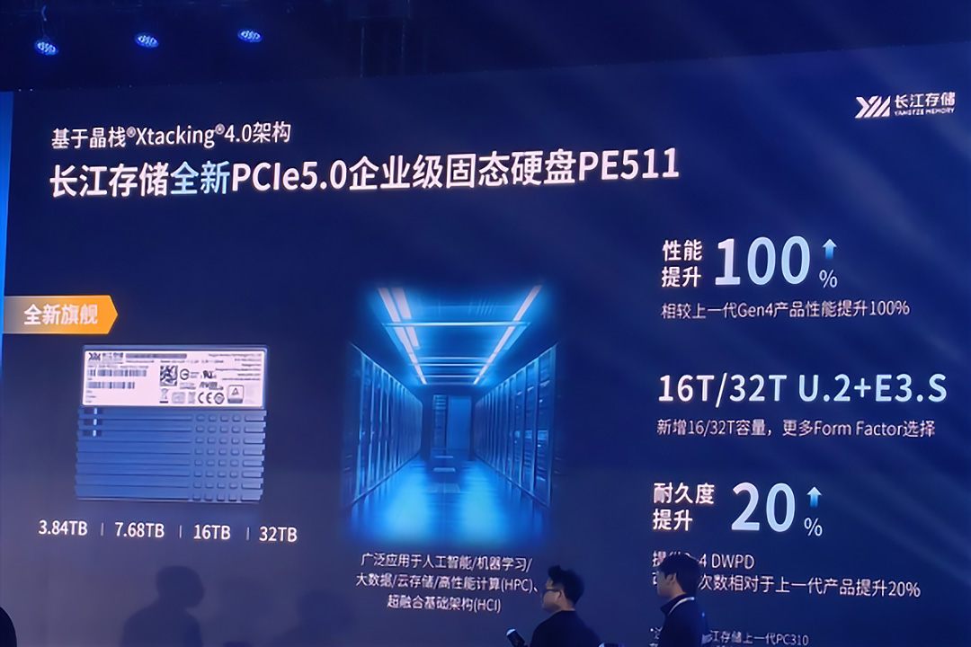 长江存储首款PCIe 5.0企业级SSD PE511：首次32TB、性能提升100％